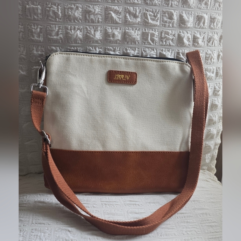 Cream and Brown Crossbody Bag